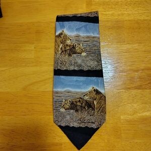 Vintage Endangered Species Silk Tie Tension at Dawn Simon Combes Lions Dadcore